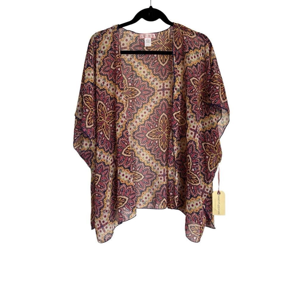 Band of Gypsies Kimono Womens Small/Medium Floral Print Sheer Cover-Up Boho NWT